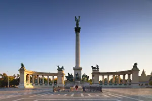 Heroesa Square at sunrise, Budapest, Hungary