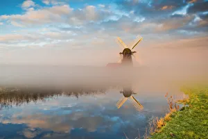 Mill Prints: Herringfleet Mill in Mist, Herringfleet, Suffolk, England