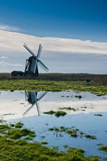 Windpump Prints: Herringfleet Mill Reflecting in Marsh, Herringfleet, Suffolk, England