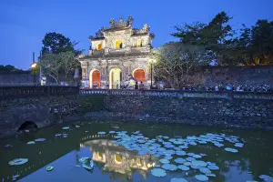 Imperial Palace Prints: Hien Nhou Gate (Gate of Humanity) of Citadel at dusk (UNESCO World Heritage Site)