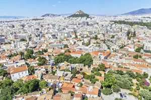 High angle view of Athens city centre, Athens, Greece