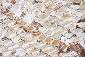 Peru Prints: High angle view of Maras salt marsh terraces, Salinas de Maras, Cuzco Region, Peru