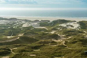 Sand Dune Collection: High angle view of sand dune landscape and beach near Wittdun, UNESCO, Amrum island