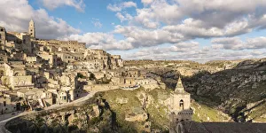 Basilicata Prints: High angle view of the Sassi quarter and the Murgia Park. Matera, Basilicata region