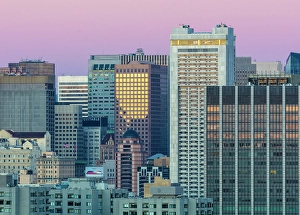Califormia Prints: High rise buildings at dusk, San Francisco, Califormia, USA