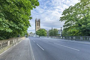 Oxfordshire Prints: High Street and Magdalen College Tower, Oxford, Oxfordshire, England