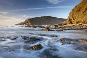 Images Dated 22nd January 2015: High tide floods the rocky ledges of Duckpool beach on the North Cornish coast, Cornwall