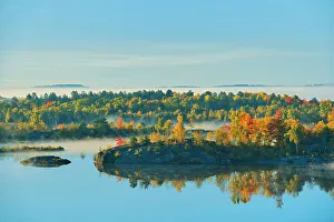 Central Canada Prints: High vantage morning view of Lake Laurentian
