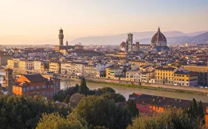 High view of Florence, with the Dome and Palazzo Signoria. Florence, Tuscany, Italy