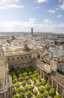Andalucian Prints: A high view of Seville Cathedrals Patio de los Naranjos, from Giralda Tower