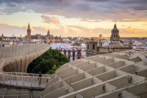 High view of Seville from Metropol Parasol public walking sculpture