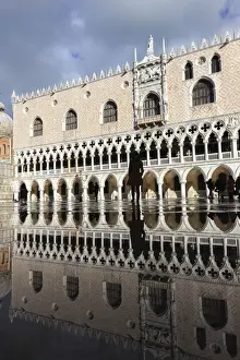Piazzetta Prints: High Water (Acqua alta) in San Marco Square; Palazzo Ducale, Venice, Veneto, Italy