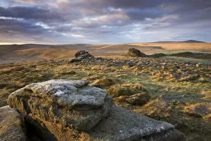 Images Dated 8th April 2022: Higher Tor and Winter Tor on a frosty morning from Belstone Tor, Dartmoor National Park, Devon