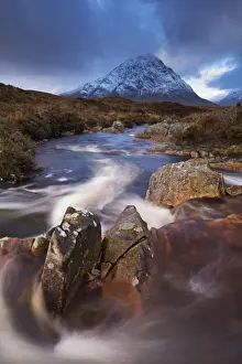 November Prints: Highland stream running through Rannoch Moor towards Buachaille Etive Mor mountain