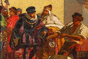 Italien Prints: Detail of highly ornamented facade of Palazzo Barbarigo on the Grand Canal, depicting
