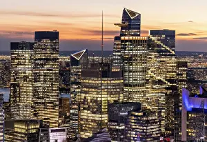 Hudson River Prints: Highrise buildings at sunset, including The Edge viewing deck at 30 Hudson Yards