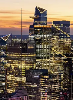 Highrise Buildings Prints: Highrise buildings at sunset, including The Edge viewing deck at 30 Hudson Yards