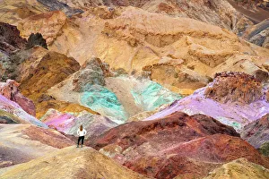 Lowest Point United States Prints: Hiker admiring Artists colorful Palette
