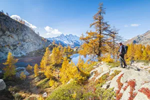 Levanne Prints: Hiker at Bellagarda Lakes, Ceresole Reale, Valle dell Orco, Gran Paradiso National Park