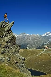 Images Dated 4th September 2006: Hiker high on trail above lake at Schwarzee Paradise (MR)