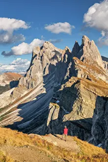 Single Person Prints: Hiker at Mt. Seceda, South Tyrol, Trentino-Alto Adige, Dolomites, Italy