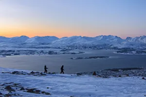 Trekker Prints: Hikers at dusk, Fjellheisen, Troms county, Norway