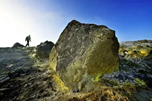 Aeolian Gallery: Hikers on the Gran craters runs through Solfatare, Vulcano Island, Aeolian, or Aeolian