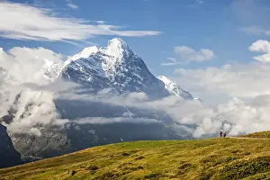 Bernese Prints: Hikers on the way to Mount Eiger First Grindelwald Bernese Oberland Canton of Berne