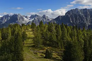 Trekkers Prints: Hiking at the Hochsteinhütte, in the background the Carnic Dolomites, Upper