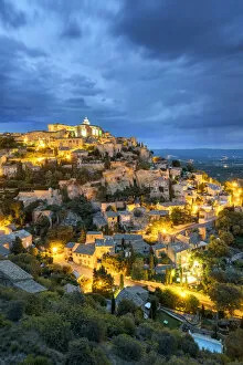 Images Dated 9th May 2019: Hilltop town of Gordes at night, Vaucluse, Provence-Alpes-Cote d Azur