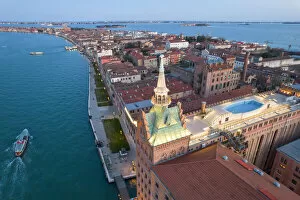 Images Dated 17th May 2022: The Hilton Molino Stucky, Aerial View of Ciudecca Canal at dusk, Venice, Veneto, Italy