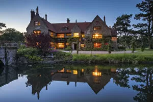 Horizontal Gallery: Hindringham Hall Reflecting in Moat at Twilight, Norfolk, England