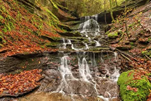 Cascading Prints: Hinterer Waterfall in Autumn, Horschbach, Murrhardt, Baden-Wurttemberg, Germany