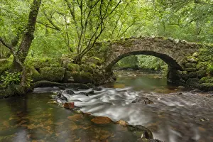 Hisley Bridge crossing the River Bovey in Lustleigh Cleave, Dartmoor, Devon, England