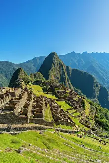 Cusco Province Prints: Historic ancient archeological Incan Lost City of Machu Picchu on mountain in Andes