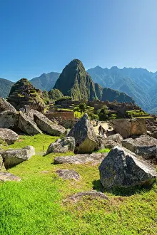 Cusco Province Prints: Historic ancient archeological Incan Lost City of Machu Picchu on mountain in Andes