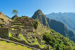 Cusco Province Prints: Historic ancient archeological Incan Lost City of Machu Picchu on mountain in Andes