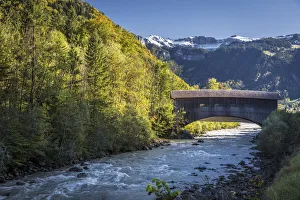 Mountain River Prints: Historic bridge over the Bregenzerache river near Klaus, Bregenzerwald, Vorarlberg
