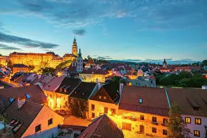 Ceska Republika Prints: Historic center of Cesky Krumlov as seen from Seminar Garden at night