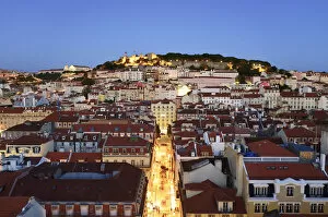 Images Dated 2nd December 2016: The historic centre (Baixa) and Sao Jorge castle at twilight. Lisbon, Portugal
