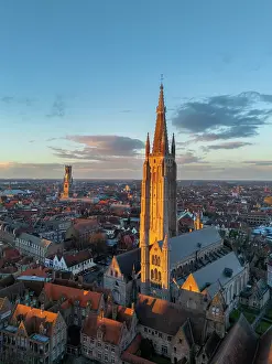 West Flanders Prints: Historic centre and Church of Our Lady, Bruges, Western Flanders, Belgium, Europe