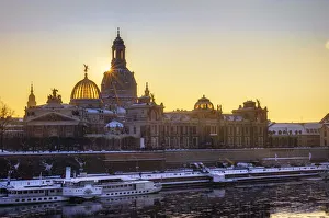 River Elbe Prints: Historic centre in winter, dome of the Academy of Fine Arts