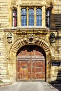 Kings College Prints: Historic door at Kings College, Cambridge, Cambridgeshire, England, UK