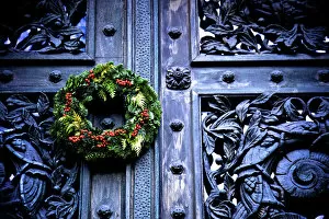 Images Dated 4th April 2013: Historic Door with Xmas Wreath, Berlin, Germany, Europe