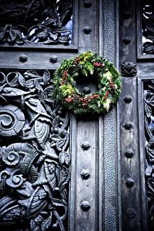 Images Dated 4th April 2013: Historic Door with Xmas Wreath, Berlin, Germany, Europe