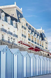 Grand Hotel Prints: Historic Grand Hotel and changing rooms in Cabourg on the beach