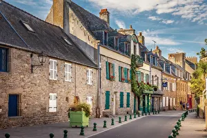 Coastal Town Prints: Historic granite houses in the old town of Roscoff, Finistere, Brittany, France