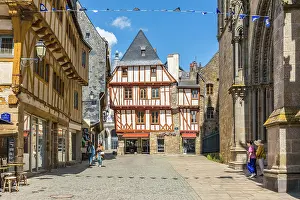 Vannes Prints: Historic Hachwerk houses in the old town of Vannes, Morbihan, Brittany, France