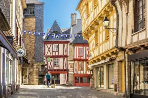 Alley Prints: Historic Hachwerk houses in the old town of Vannes, Morbihan, Brittany, France