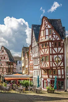 Cafe Gallery: Historic half-timbered houses on Bischofsplatz in the old town of Limburg, Lahn valley, Hesse